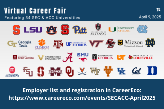 Virtual Career Fair flyer. April 9.